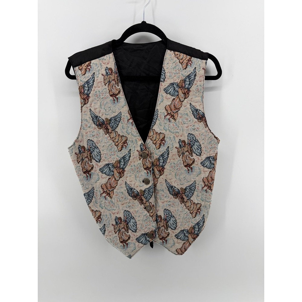 Cherub Angel Tapestry Vest, Vintage, Novelty Print Waistcoat, Women's Size Large